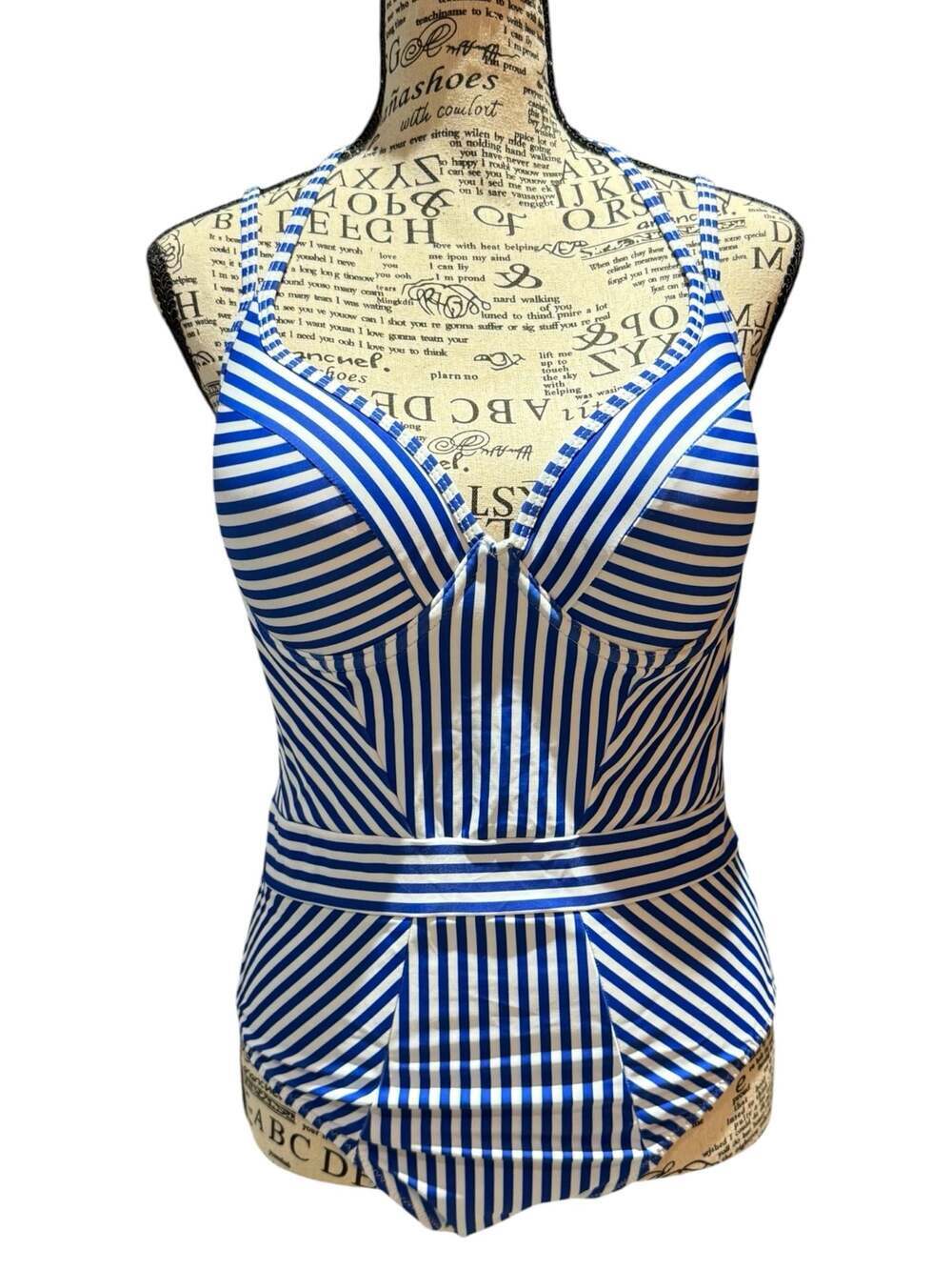NWT Cupshe Blue White Striped One Piece Swimsuit Size Large Nautical